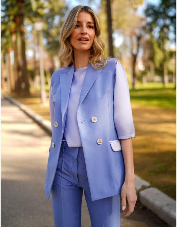 Gilet en soie sans manches avec poches doublées et...