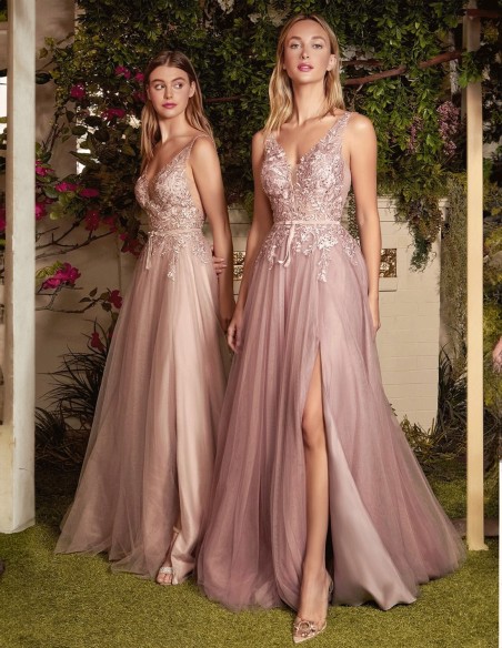 Robe longue de fête en tulle avec broderie florale