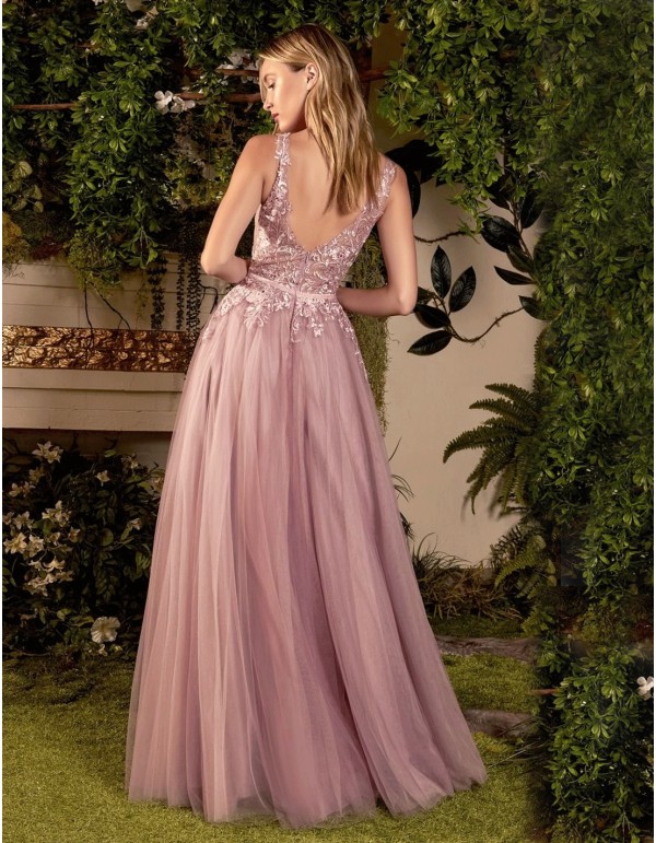 Robe longue de fête en tulle avec broderie florale 2