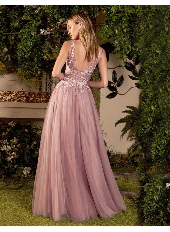 Robe longue de fête en tulle avec broderie florale
