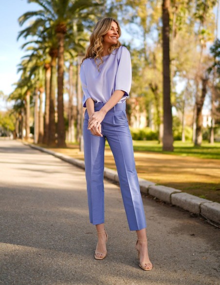 French sleeve satin blouse with gathers on the shoulder