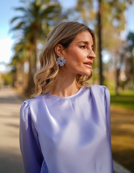 French sleeve satin blouse with gathers on the shoulder