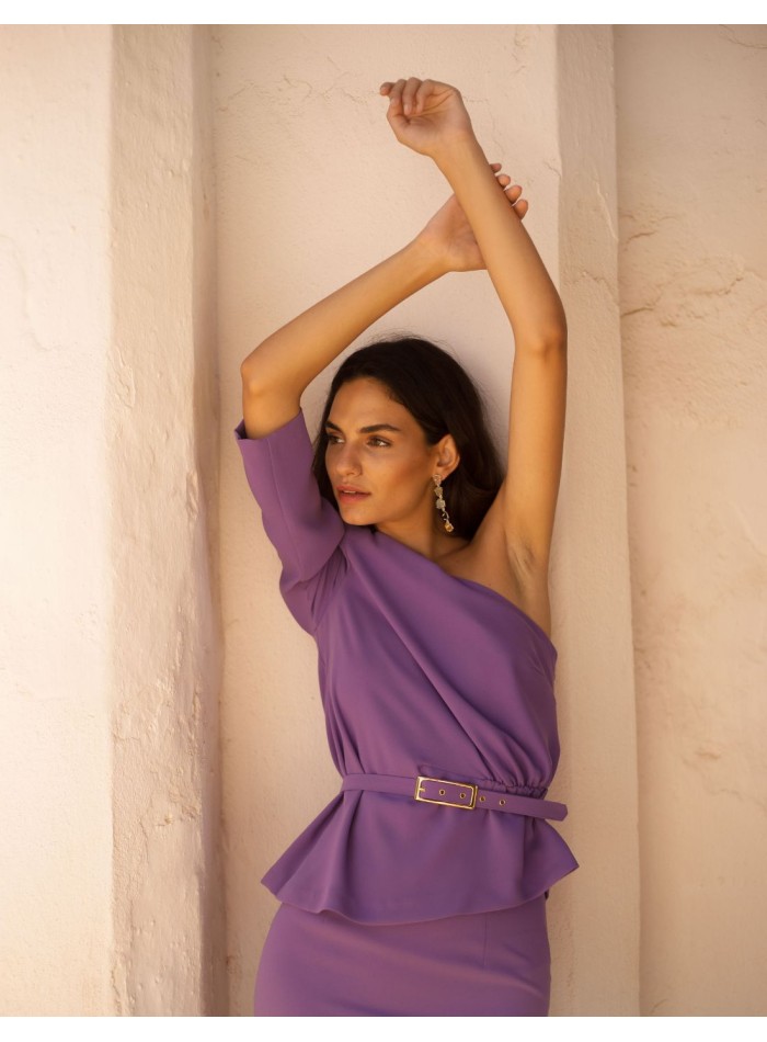 Conjunto de top asimétrico con manga larga y...