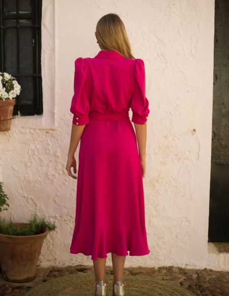 Midi party dress with crossover lapel neckline