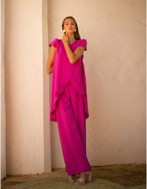 Party outfit asymmetrical double-breasted blouse and long...