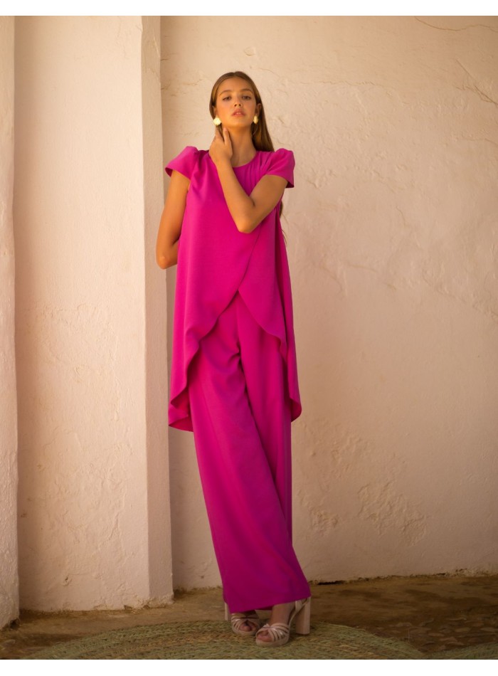 Party outfit asymmetrical double-breasted blouse and long trousers