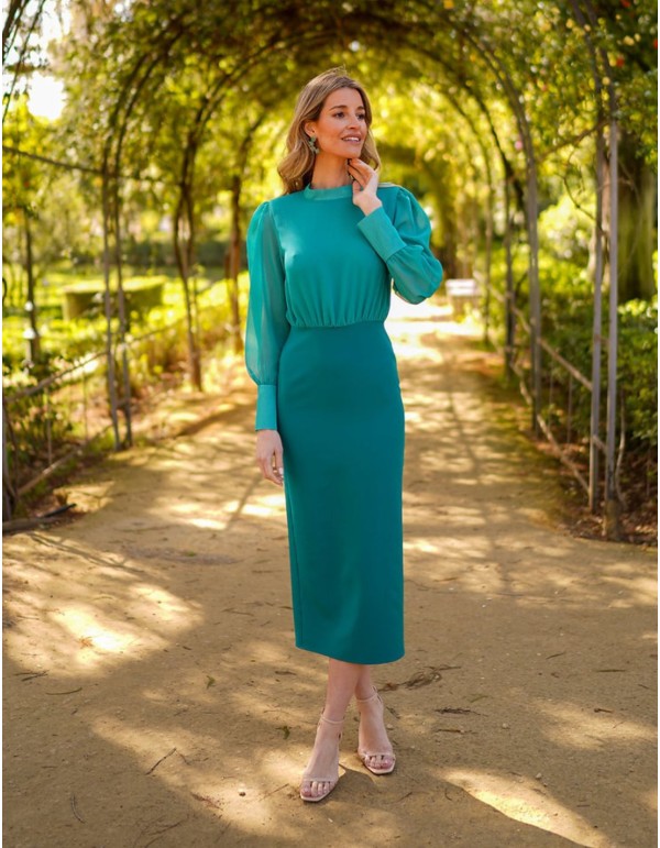 Robe midi à manches longues avec jupe crayon