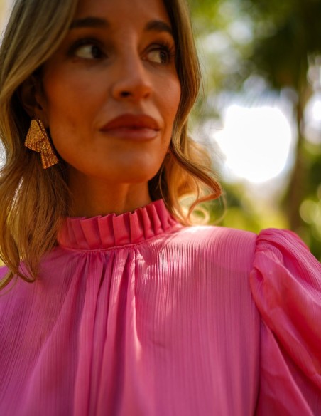 Robe de soirée midi plissée avec manches courtes bouffantes