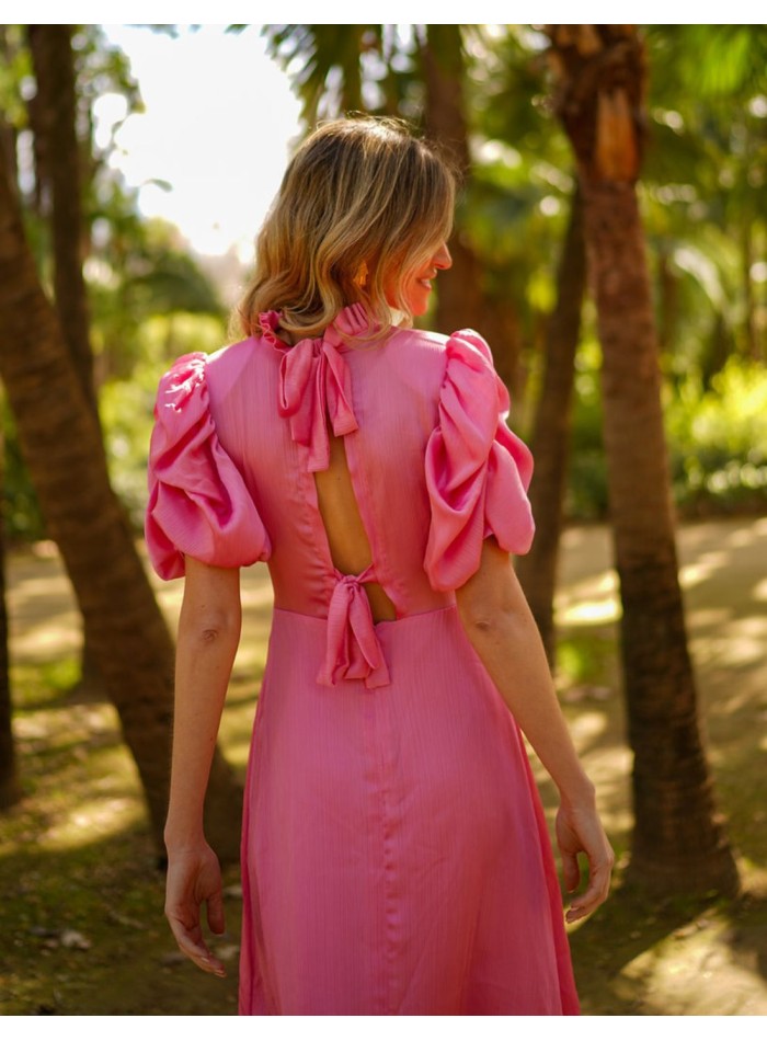 Robe de soirée midi plissée avec manches...