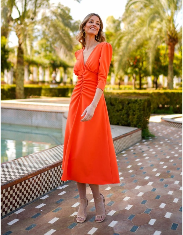 Midi party dress with french sleeves and full skirt