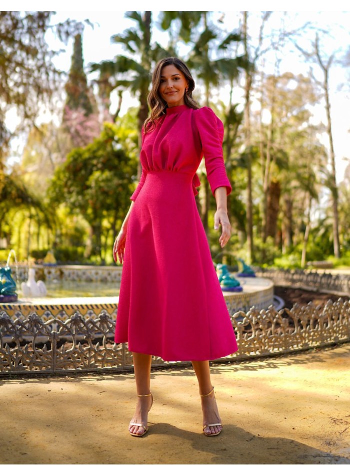 French sleeve midi party dress with flounce skirt