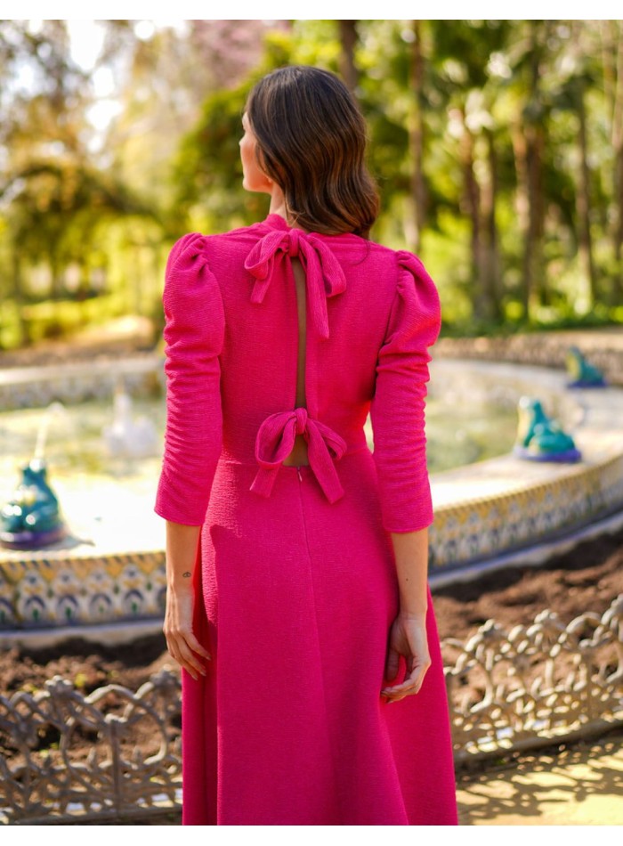 French sleeve midi party dress with flounce skirt