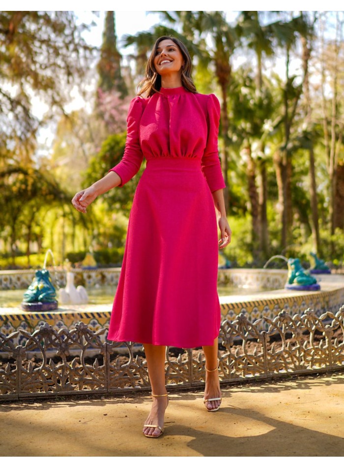 French sleeve midi party dress with flounce skirt