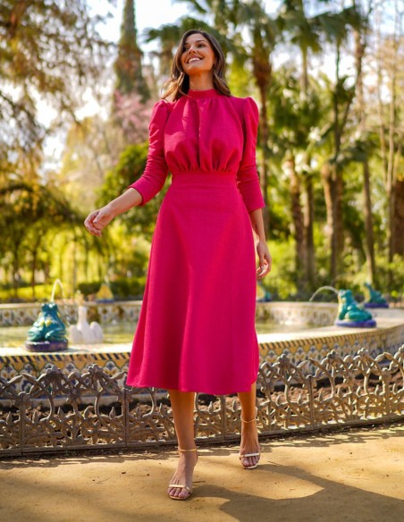 French sleeve midi party dress with flounce skirt