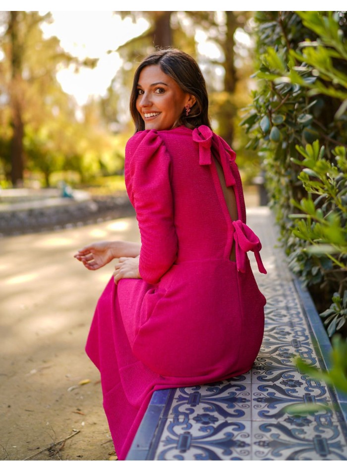 French sleeve midi party dress with flounce skirt