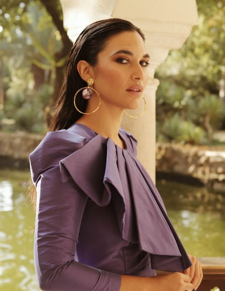 Boucle d'oreilles de fête en plaqué or avec détails en céramique violette