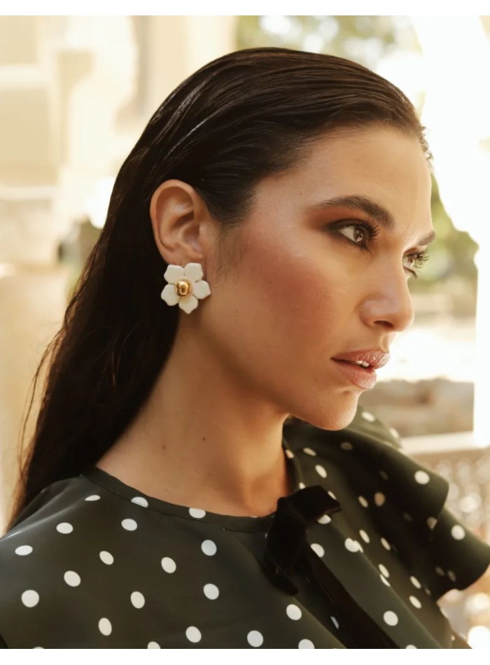 Acrylic party earrings with ceramic flower