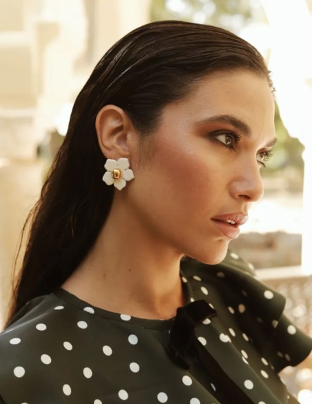 Boucle d'oreilles de fête en acrylique avec fleur en céramique