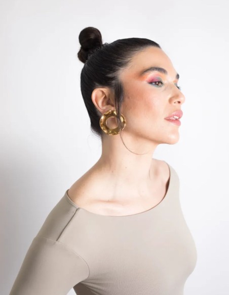 Gold plated circular wavy maxi party earrings