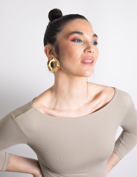 Gold plated circular wavy maxi party earrings