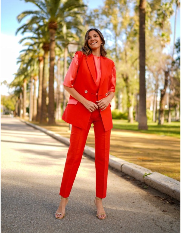 Gilet en soie orange avec Boutonnières et poches Doublées 2