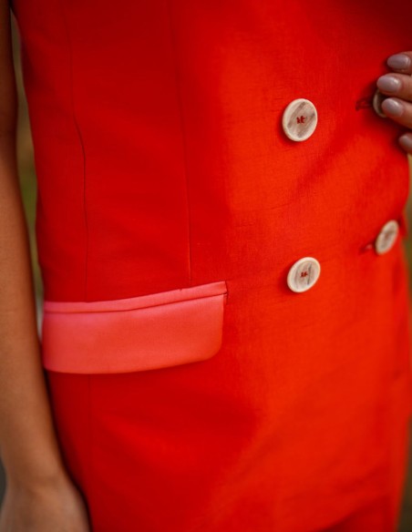 Gilet en soie orange avec Boutonnières et poches Doublées