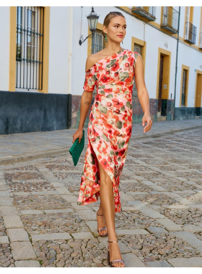 Vestido de fiesta midi estampado con escote...