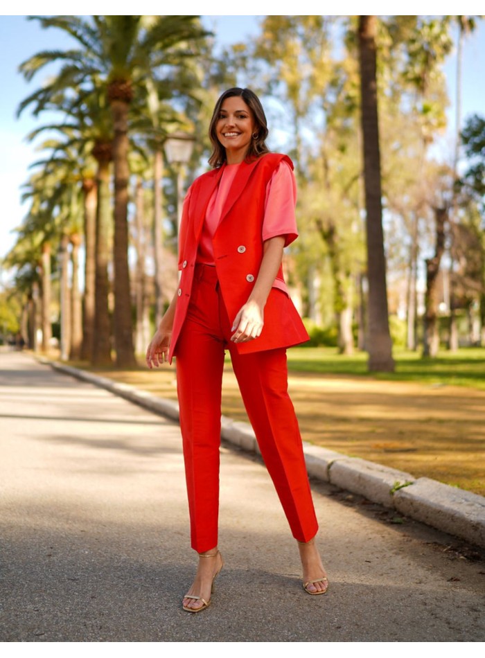 Pantalón largo de fiesta recto de tiro alto con...