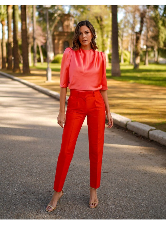 Straight high-waist party pants with darts
