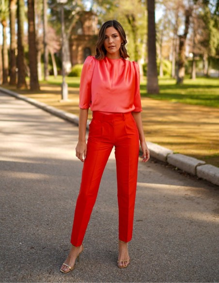 Straight high-waist party pants with darts