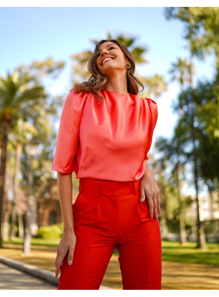 Straight high-waist party pants with darts