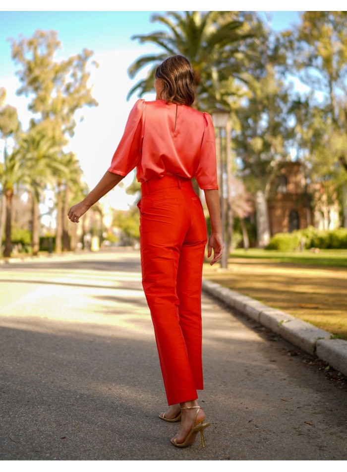 Straight high-waist party pants with darts