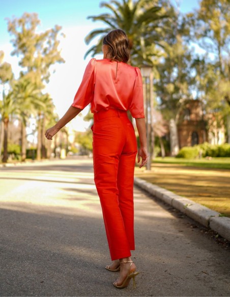 Pantalon de fête droit à taille haute avec pinces