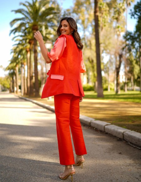 Straight high-waist party pants with darts