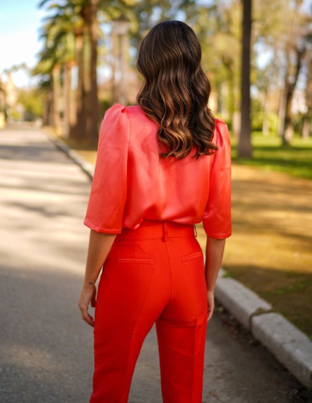 Chemisier de fête en satin avec manches bouffantes françaises