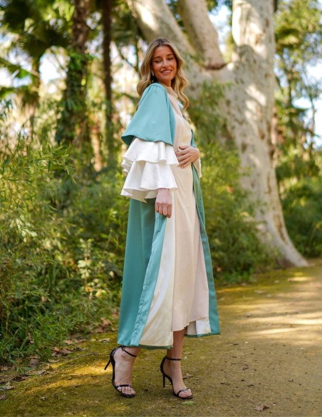 Long party kimono with maxi ruffles on the sleeves