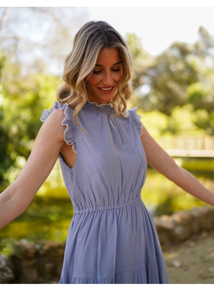 Sleeveless midi party dress with full skirt