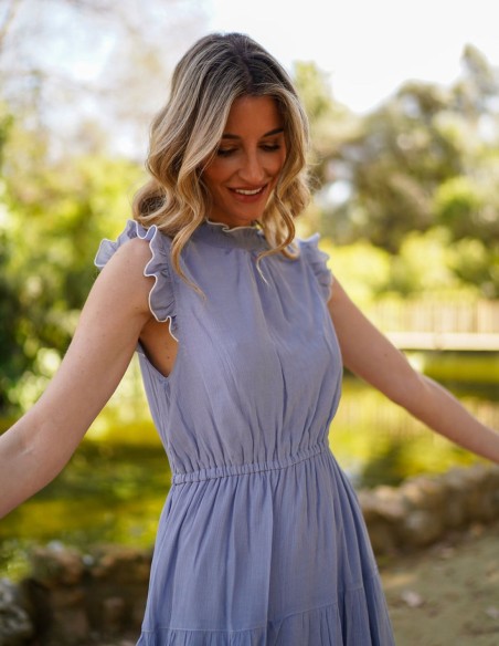 Vestido midi de fiesta sin mangas con falda de vuelo