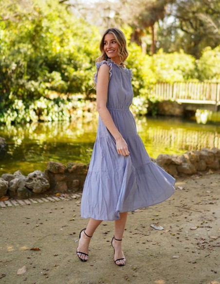 Sleeveless midi party dress with full skirt