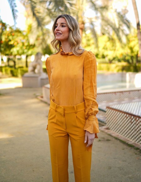 High neck and long sleeve party blouse with ruffles