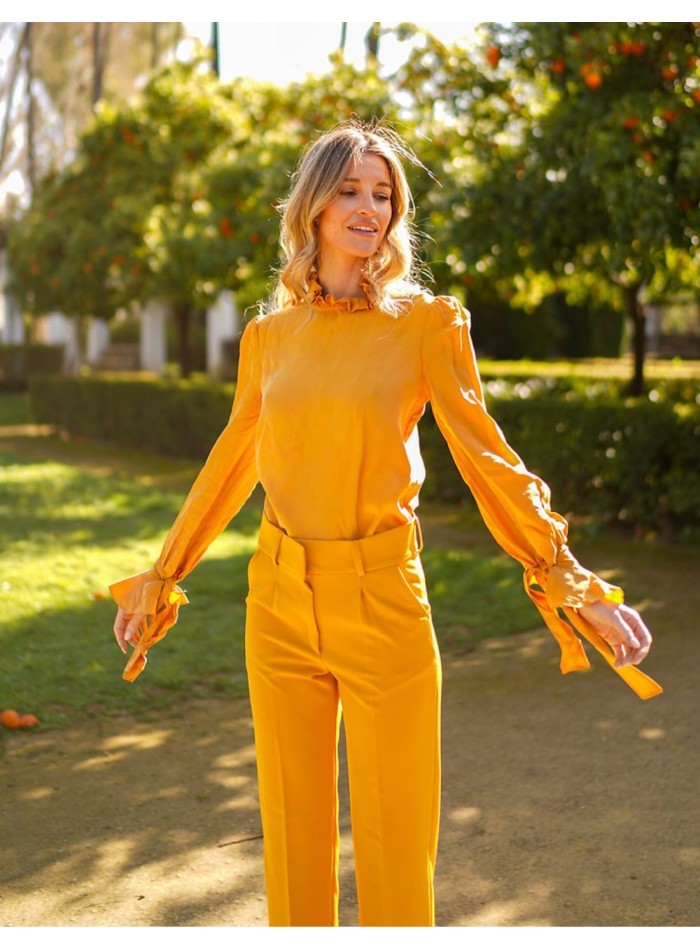 High neck and long sleeve party blouse with...