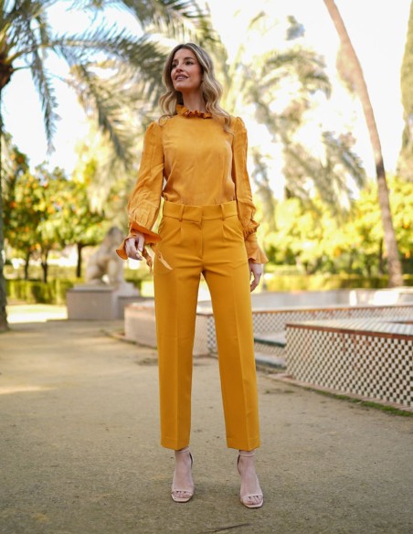 High neck and long sleeve party blouse with ruffles