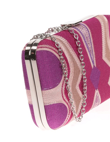 Bolso de mano en tejido bordado tricolor para invitada