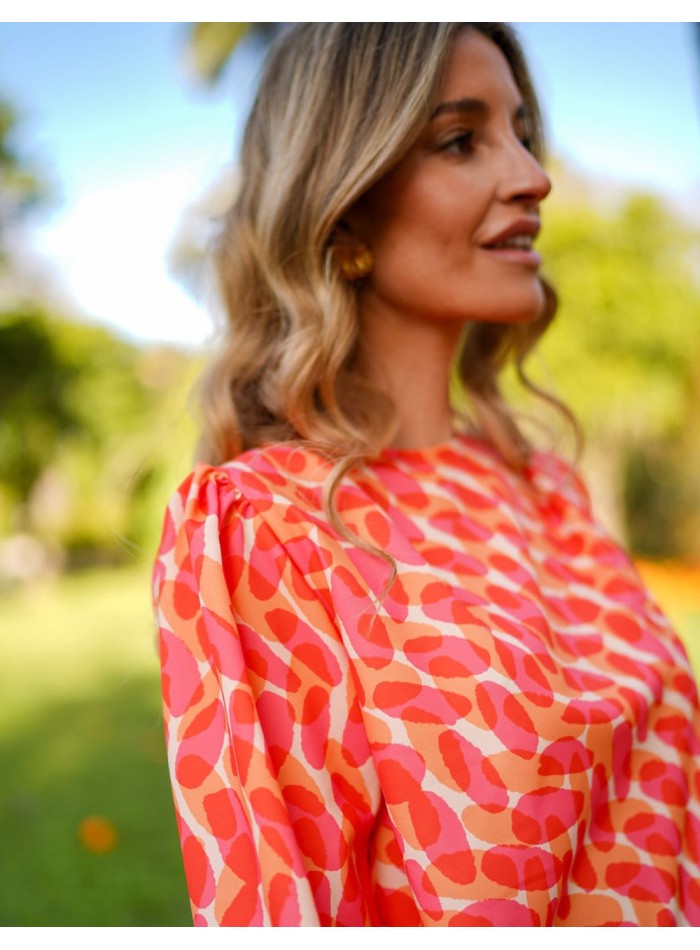 Blusa de fiesta con tejido estampado y manga...