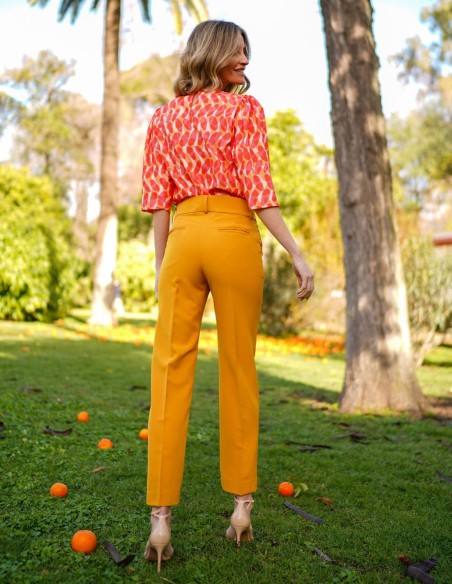 Party blouse with printed fabric and french sleeves