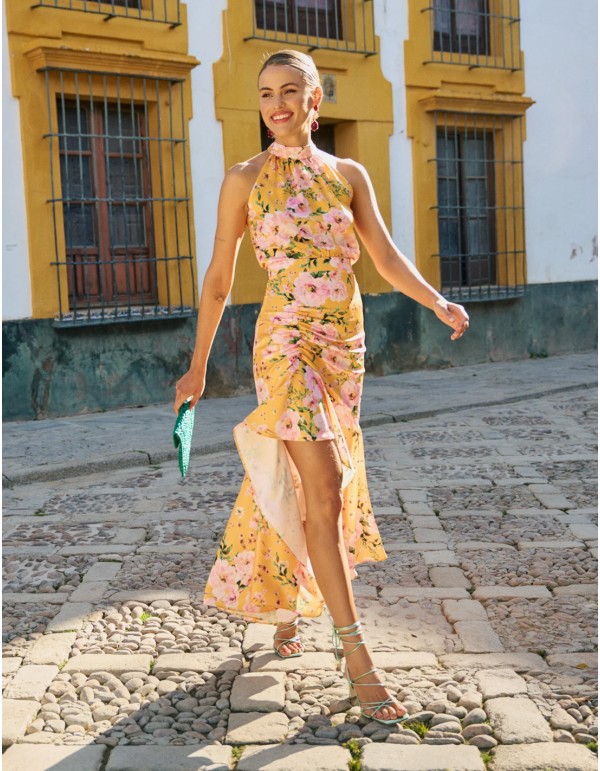 Printed midi skirt with draped cut and flounce 2