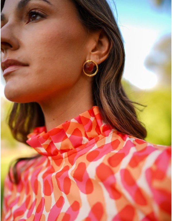 Blouse de fête imprimée à manches longues avec laçage