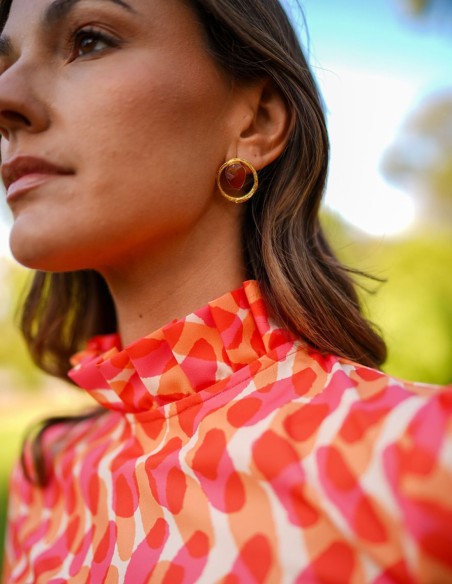 Long sleeve printed party blouse with lacing