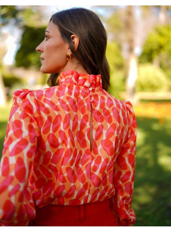 Long sleeve printed party blouse with lacing