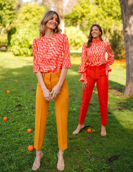 Blusa de fiesta estampada de manga larga con lazada